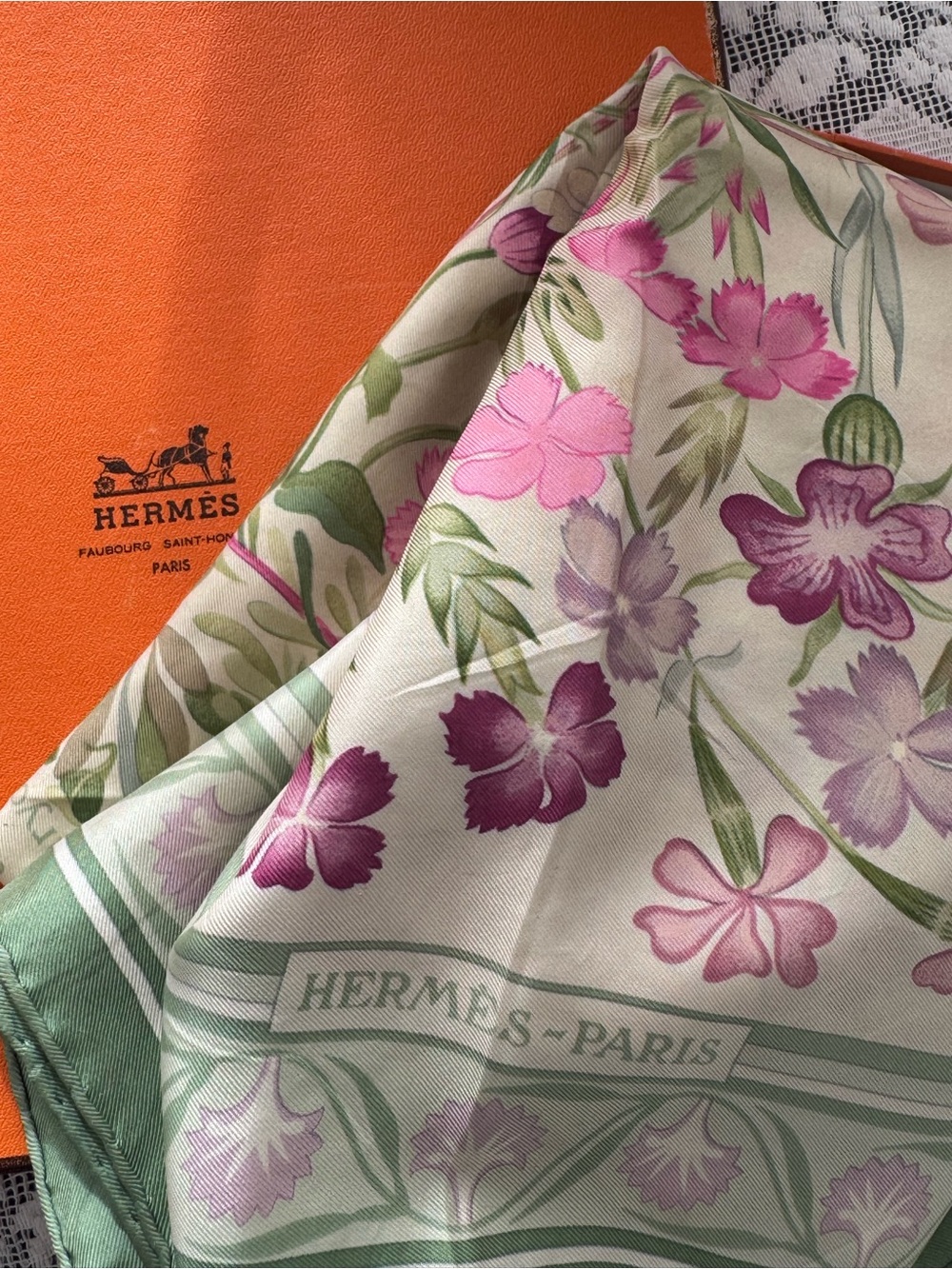 Floral Silk Scarf in Pink and Green